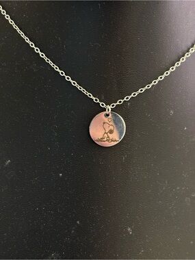 Round Pendant Dog Silhouette Necklace - Silver